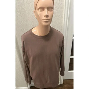 Athleta Womens Retroplush Sweatshirt Velvet Crewneck Brown Snap Button Hem L